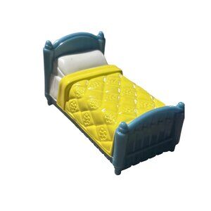 Fisher Price Sweet Street Dollhouse Single Bed Replacement Blue Yellow 1.5 x 1.5